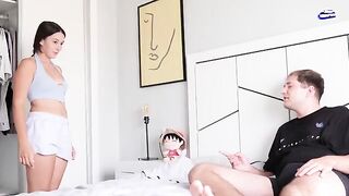Cute stepsister secretly watches her stepbrother masturbating in the closet and gets caught