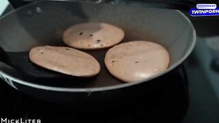 A young babe loves to jump on a big dick after having pancakes for breakfast