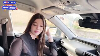 A girl is having fun with a car and gets intimate with her ex