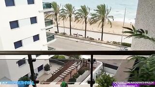 Sex on the balcony with a stunning view of the sea and polla grande