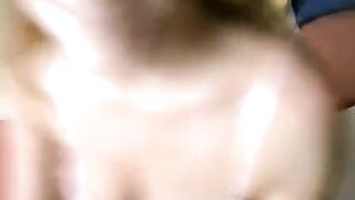 Blonde with glasses has sex at home and makes a blowjob