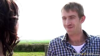 A juicy beauty was fucked by a guy on the haystack, it was awesome