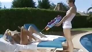 Skinny girl delicately caresses the body of her girlfriend