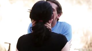 A hot chick is fucking with a guy straight in nature