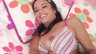 Brunette girl has sex with a guy with a big dick