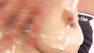 Oily handjob with Japanese girl with sexy tits