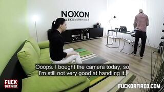 Casting of a cute brunette for an erotic table scene