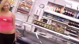 Blonde thief gets banged hard by the cashier counter