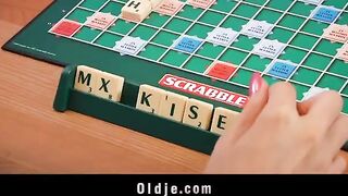 A blonde girl seduced and fucked a shy peasant on the table