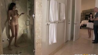 The pretty girl was fucked by a guy with a big dick in the bedroom