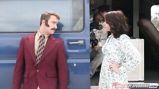 The TV presenter got a colleague after the report, and they fucked hard