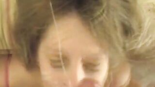 A hot cum shot on the girl’s face after a blowjob