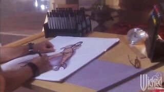 A sexy brunette with big breasts shows her beautiful body