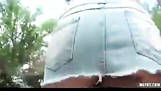Finger fucking public street with a brunette