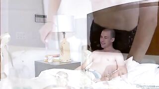 Amber Rain fucks her husband and his friend on the bed