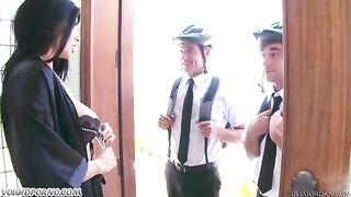 Three Jehovah’s Witnesses fucked a beautiful woman