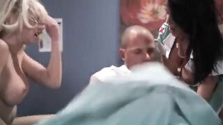 Two sexy nurses share a big cock in an intense scene