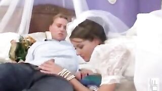 The group has sex with a bride, who is very excited about it
