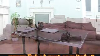 A cute girl is having fun with a guy on the couch in this hot casting scene