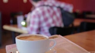 The guy met an Asian girl in the cafe and took her to fuck