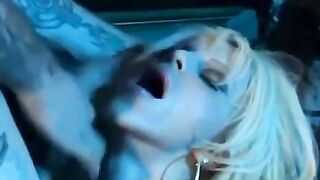Blonde with big boobs in stockings and corset
