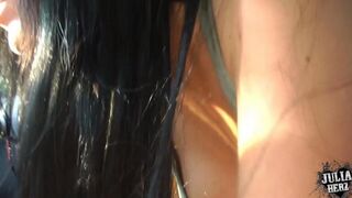 A beautiful woman has sex with a guy in his car