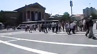 Brunette model gets fucked hard in public, almost caught