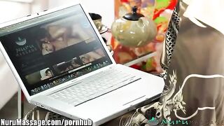 A sexy Chinese girl gets oiled and fucked during a sensual massage