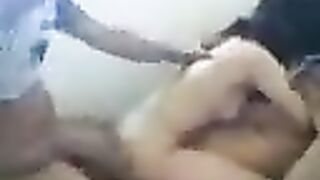 Asian beauty has a threesome with two guys in an intense homemade scene