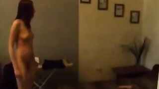 A cute Russian babe masturbates in the kitchen and achieves a bright orgasm