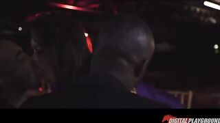 Brunetochka enjoys a double treat with two black guys, indulging in intense action