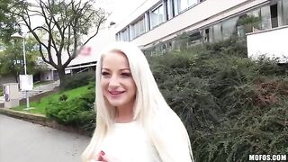 A sexy blonde with natural tits gets fucked by a big cock in an intense scene
