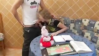 The schoolgirl is having fun instead of attending lessons