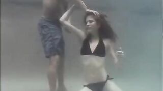 Redhead beauty makes love with her partner in the pool