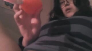 The clitoris is massaged with a powerful vibrator in HD