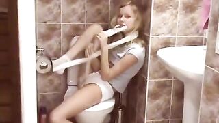 A young and pretty baby has sex in the public toilet with someone surprising