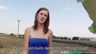 A red-haired girl was fucked outdoors in a haystack, it was amazing