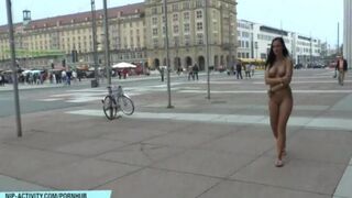 A girl went for a walk without panties in the city, captured in stunning detail