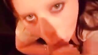 Young girls love to eat cum while performing a blowjob
