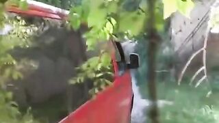 The man squeezed her tits near the car and had sex with her