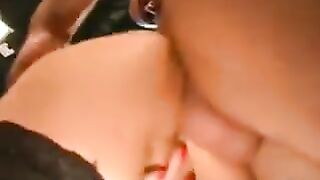 German whore gives a deep blowjob and gets fucked hard by a group