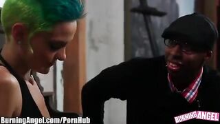 Blonde woman in emo style fucked in her ass hole by a Negro
