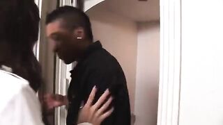 Dark-skinned woman fucked her juicy ebony pussy by a reporter