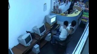 A young girl showed her cock to the camera in the internet cafe
