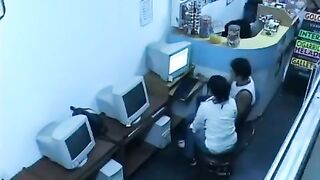 A young girl showed her cock to the camera in the internet cafe