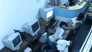A young girl showed her cock to the camera in the internet cafe