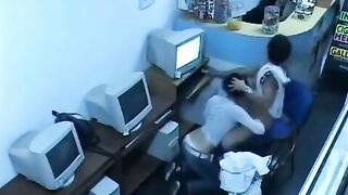 A young girl showed her cock to the camera in the internet cafe
