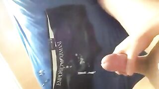 The guy masturbates his dick, but no cum is coming out
