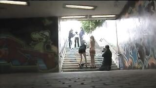 A girl was tied up and fucked on the street, experience rough