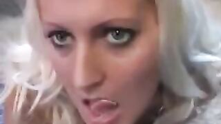 The whims lick the sperm from the spoon with tender mouth